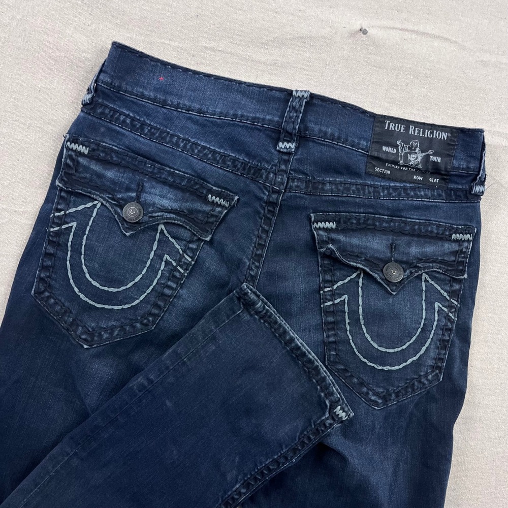 True Religion Ricky‎ Relaxed Straight Jeans Mens 34 Dark Indigo Super T Stitch
